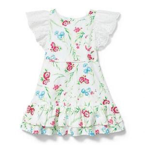 Janie and Jack Eyelet Sleeve Floral Dress White Sz 4